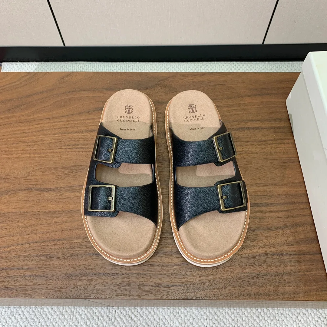 브루넬로 쿠치넬리 스웨이드 슬라이드